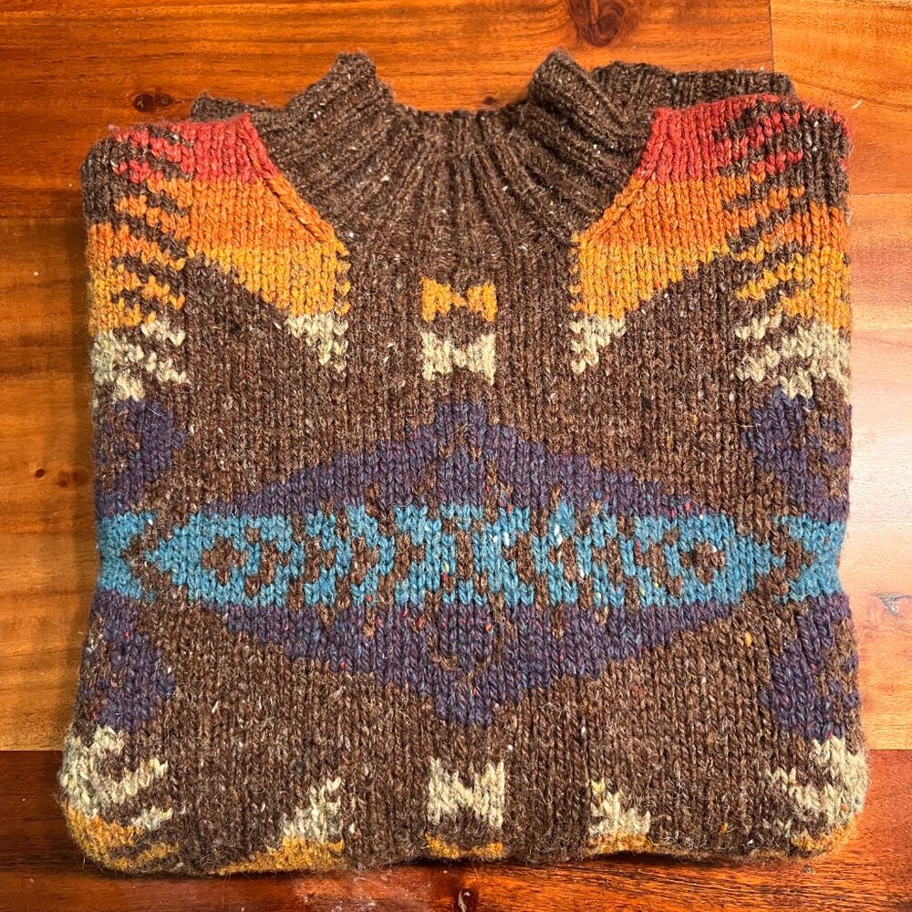 Hand Knit LAUREN Ralph Lauren Wool Blend Southwest Indian Aztec Sweater LRG - Picture 14 of 15